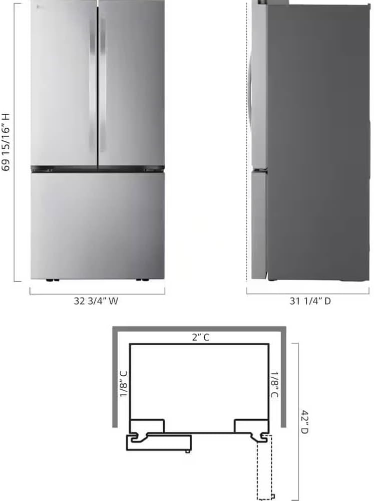 LG LF21G6200S Refrigerador de puerta francesa de 3 puertas de profundidad de encimera inoxidable de 21 pies cúbicos