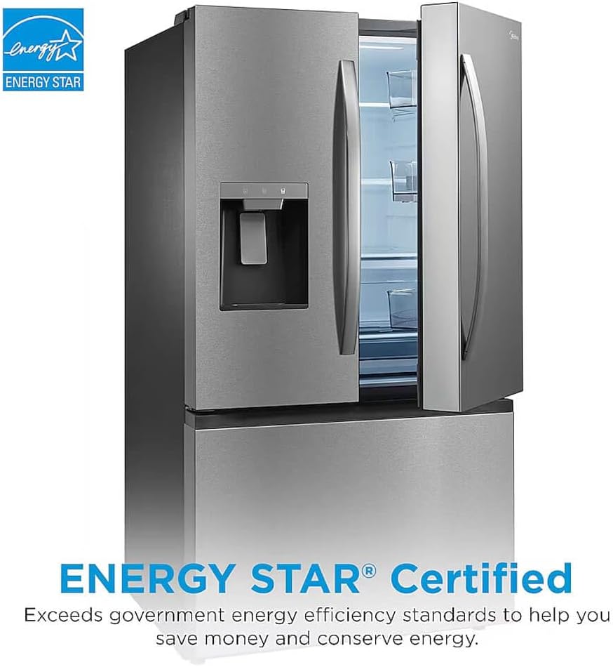 Midea MRF29D6AST - Refrigerador inteligente de 29.3 pies cúbicos, 3 puertas con puerta francesa, acero inoxidable