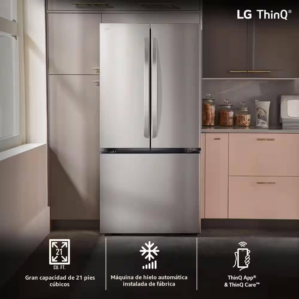 LG LF21G6200S Refrigerador de puerta francesa de 3 puertas de profundidad de encimera inoxidable de 21 pies cúbicos