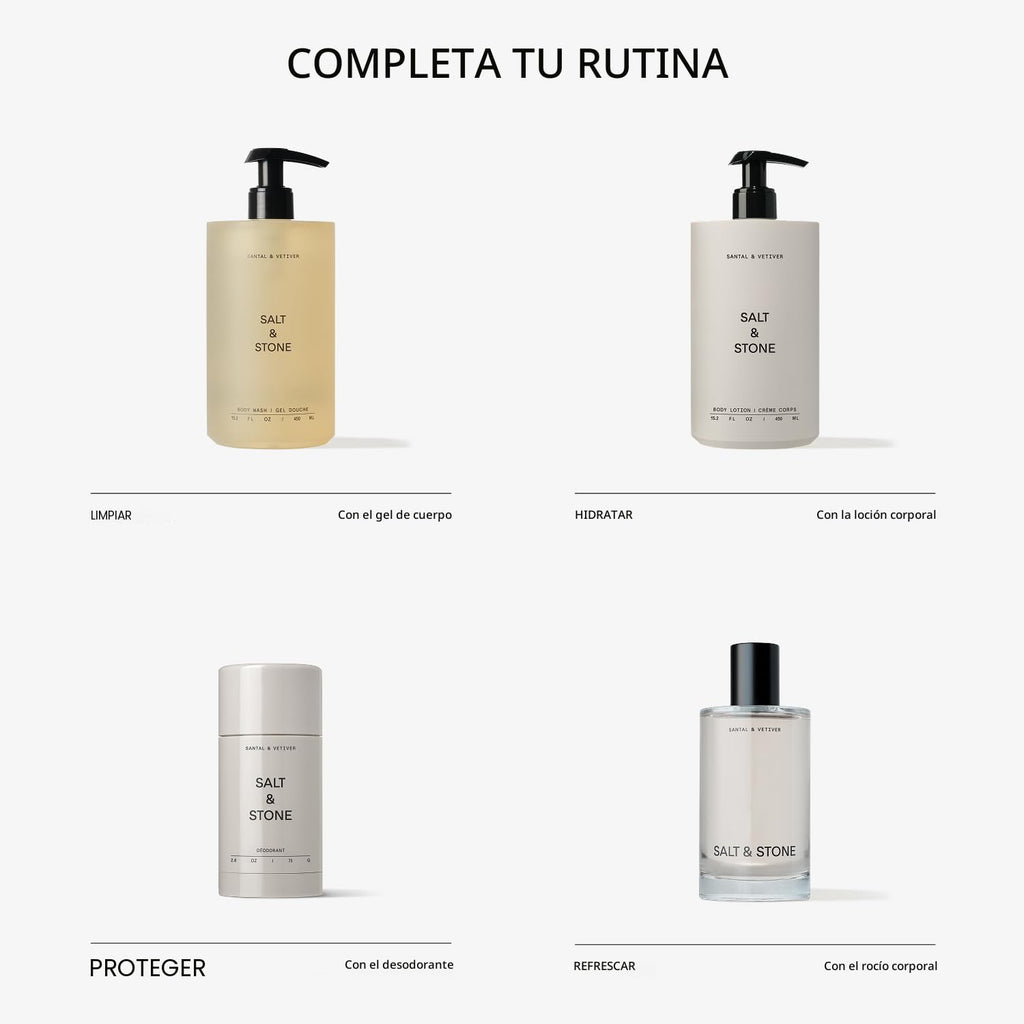 Salt & Stone Neblina Corporal, Aroma de Sándalo y Vetiver, Spray para Cabello y Cuerpo Infundido con Cuidado de la Piel para Mujeres y Hombres, Fragancia Hidratante con Glicerina y Algas Rojas, Vegano | Spray corporal perfumado cálido y amaderado, fraganc