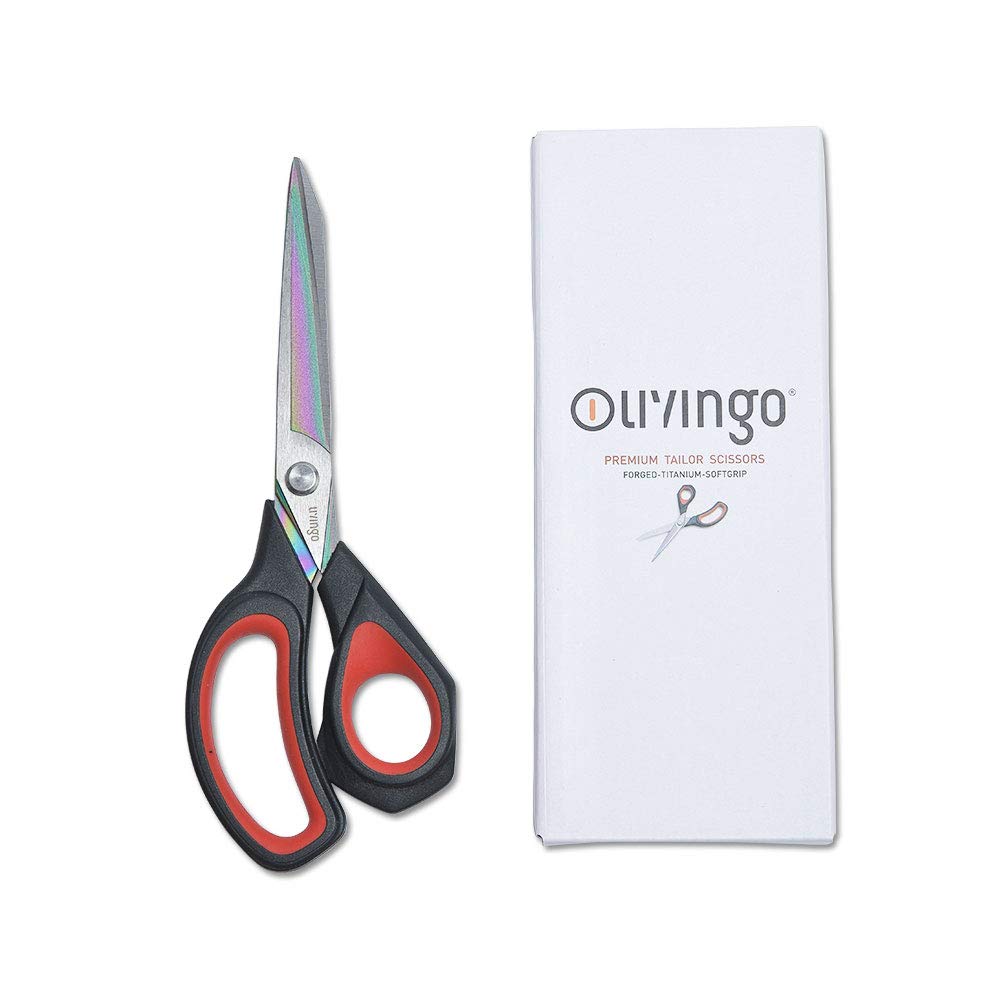 LIVINGO - Tijeras de sastre premium de alta resistencia con revestimiento de titanio multiusos, de acero inoxidable forjado, para costura, tela, cuero, sastrería, agarre cómodo, tijeras profesionales | Hoja de acero inoxidable forjado recubierto de titani