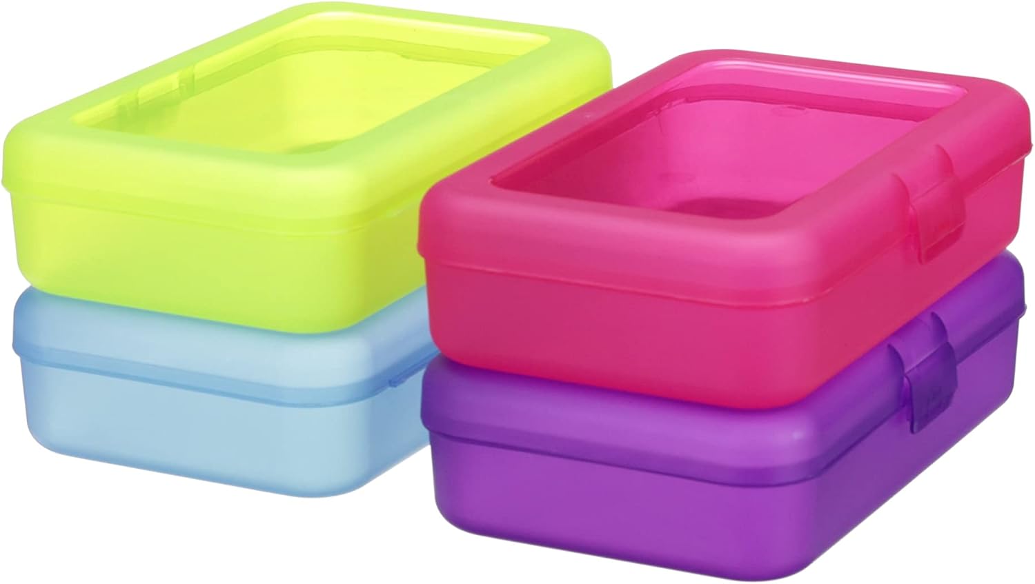 Amazon Basics Paquete de 4 Estuches Grandes para Lápices – Caja de lápices de plástico duradero para útiles escolares – Estuches de organización estudiantil multicolor para suministros de oficina