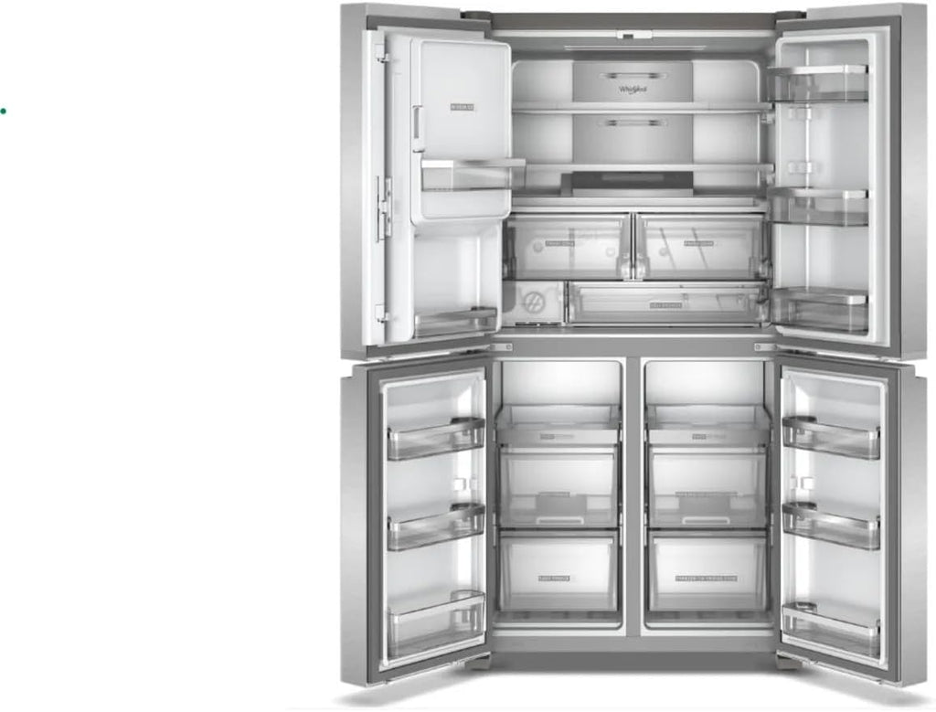 Whirlpool Refrigerador de 4 puertas francesas de 36 pulgadas de profundidad con capacidad de 19.1 pies cúbicos, estantes ajustables, cubos de puerta de galón, cajón de delicatessen