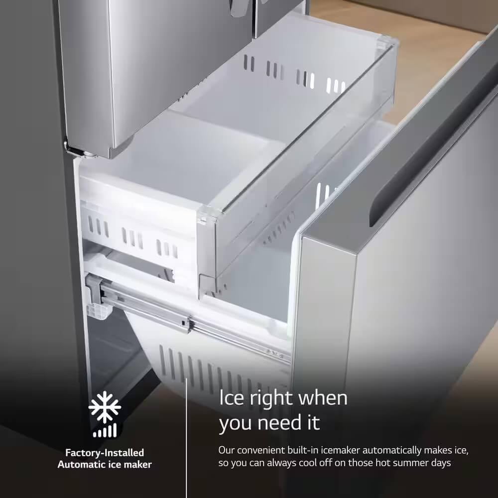 LG LF21G6200S Refrigerador de puerta francesa de 3 puertas con profundidad de mostrador, de 21 pies cúbicos, de acero inoxidable