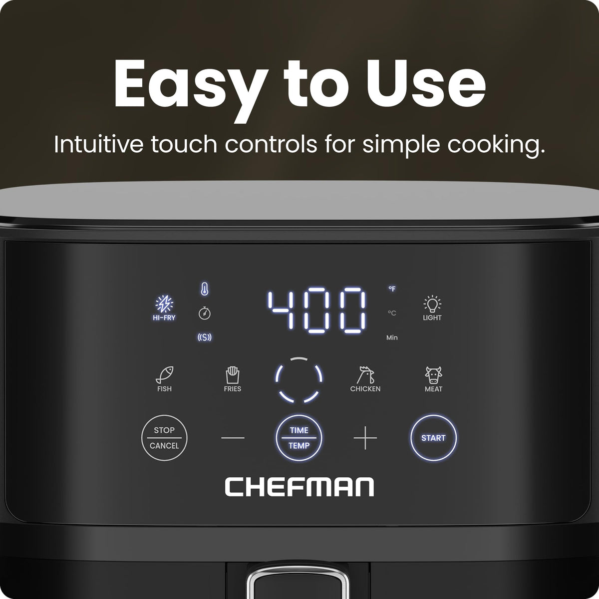 Chefman Air Fryer – 4 QT Compact Airfryer for Quick & Easy Meals, Features Hi-Fry Technology for Extra Crisp, Easy-View Window, Touch Controls with 4 Presets, Nonstick & Dishwasher Safe Basket - Black