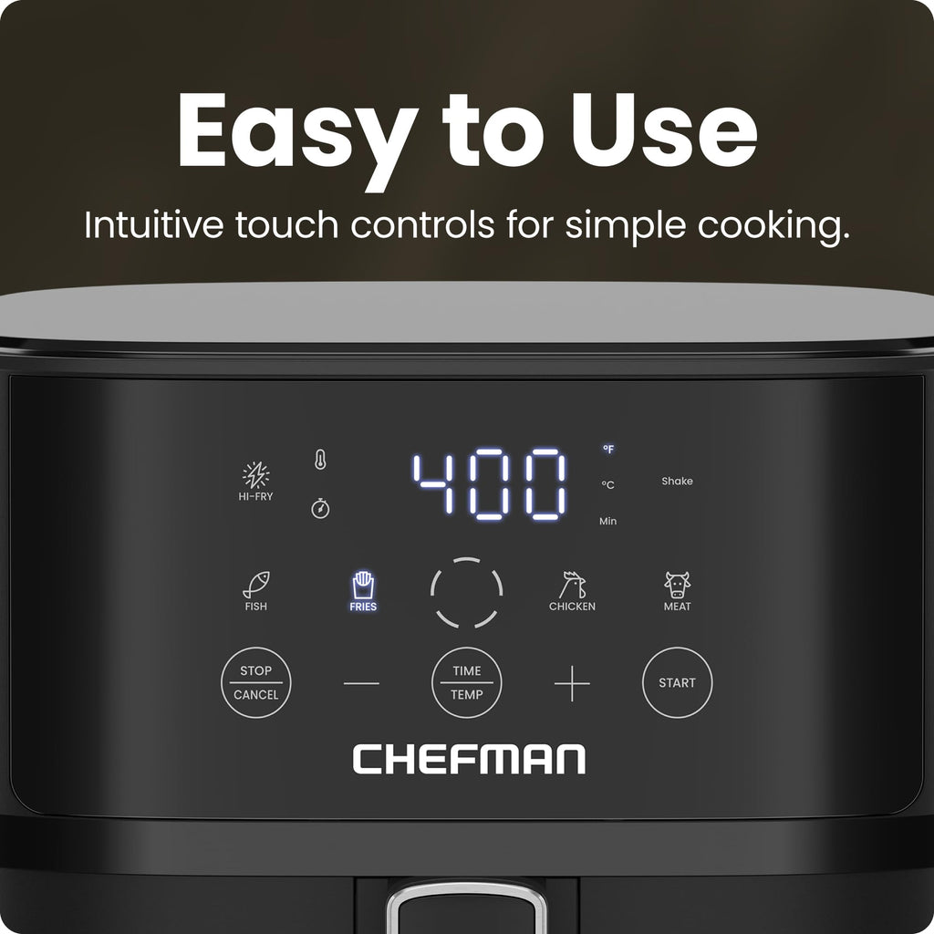 Chefman Air Fryer – 4 QT Compact Airfryer for Quick & Easy Meals, Features Hi-Fry Technology for Extra Crisp, Easy-View Window, Touch Controls with 4 Presets, Nonstick & Dishwasher Safe Basket - Black