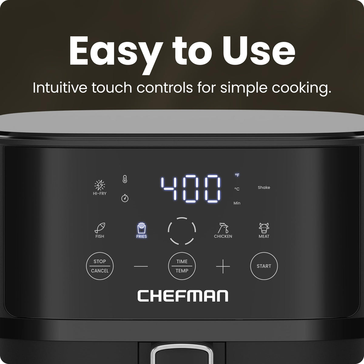 Chefman Air Fryer – 4 QT Compact Airfryer for Quick & Easy Meals, Features Hi-Fry Technology for Extra Crisp, Easy-View Window, Touch Controls with 4 Presets, Nonstick & Dishwasher Safe Basket - Black