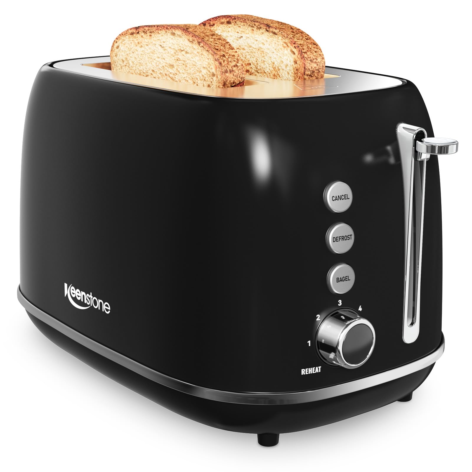 Tostadora de 2 rebanadas Keenstone de acero inoxidable con 6 ajustes de tostado, función de bagel, cancelar, descongelar, tostadora retro de 2 rebanadas con ranura extra ancha, bandeja de migas