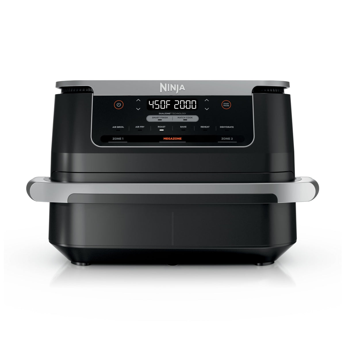 Ninja DZ201 Foodi 8 Quart 6-in-1 DualZone 2-Basket Air Fryer with 2 Independent Frying Baskets, Match Cook & Smart Finish to Roast, Broil, Dehydrate & More for Quick, Easy Meals, Grey | Air fry, roast, broil, bake, reheat, dehydrate, 2 independent baskets