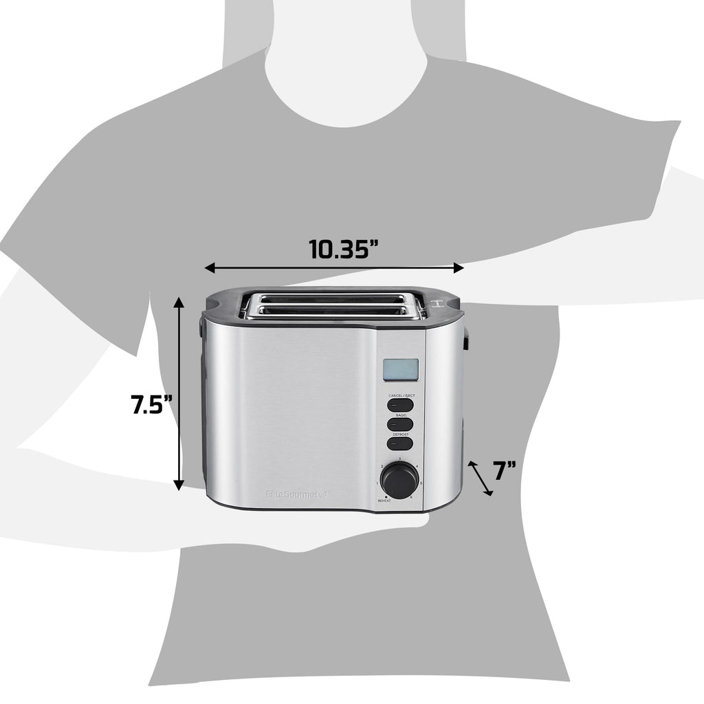 Elite Gourmet ECT1027B - Tostadora Cool Touch con 6 ajustes de temperatura y ranuras extra anchas de 1.25 pulgadas para bagels, gofres, panes especiales, hojaldre, aperitivos, certificado ETL, 2 | 6 niveles de dorado, se adapta a bagels y pan grueso, func