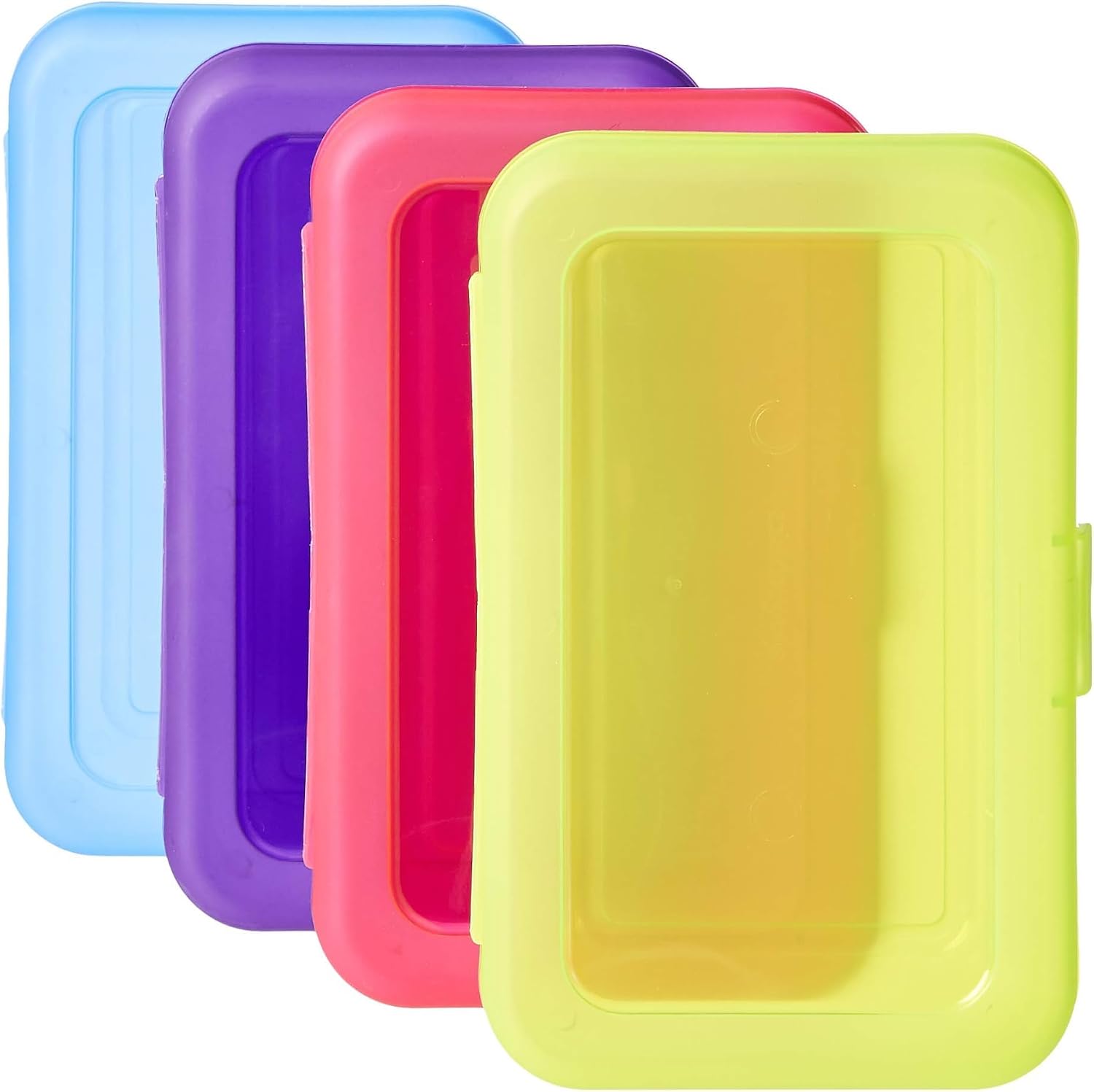 Amazon Basics Paquete de 4 Estuches Grandes para Lápices – Caja de lápices de plástico duradero para útiles escolares – Estuches de organización estudiantil multicolor para suministros de oficina