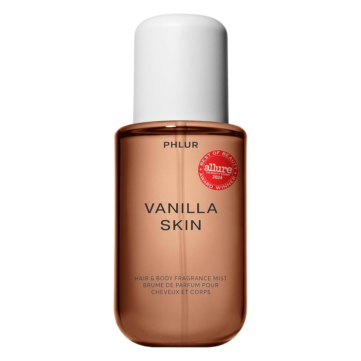 PHLUR Vanilla Skin Body Mist - Bruma de fragancia para cabello y cuerpo - Spray corporal de vainilla con pimienta rosa, madera de cachemira y sándalo (8 onzas líquidas) | Spray corporal de perfume de vainilla con pimienta rosa, madera de cachemira y fraga