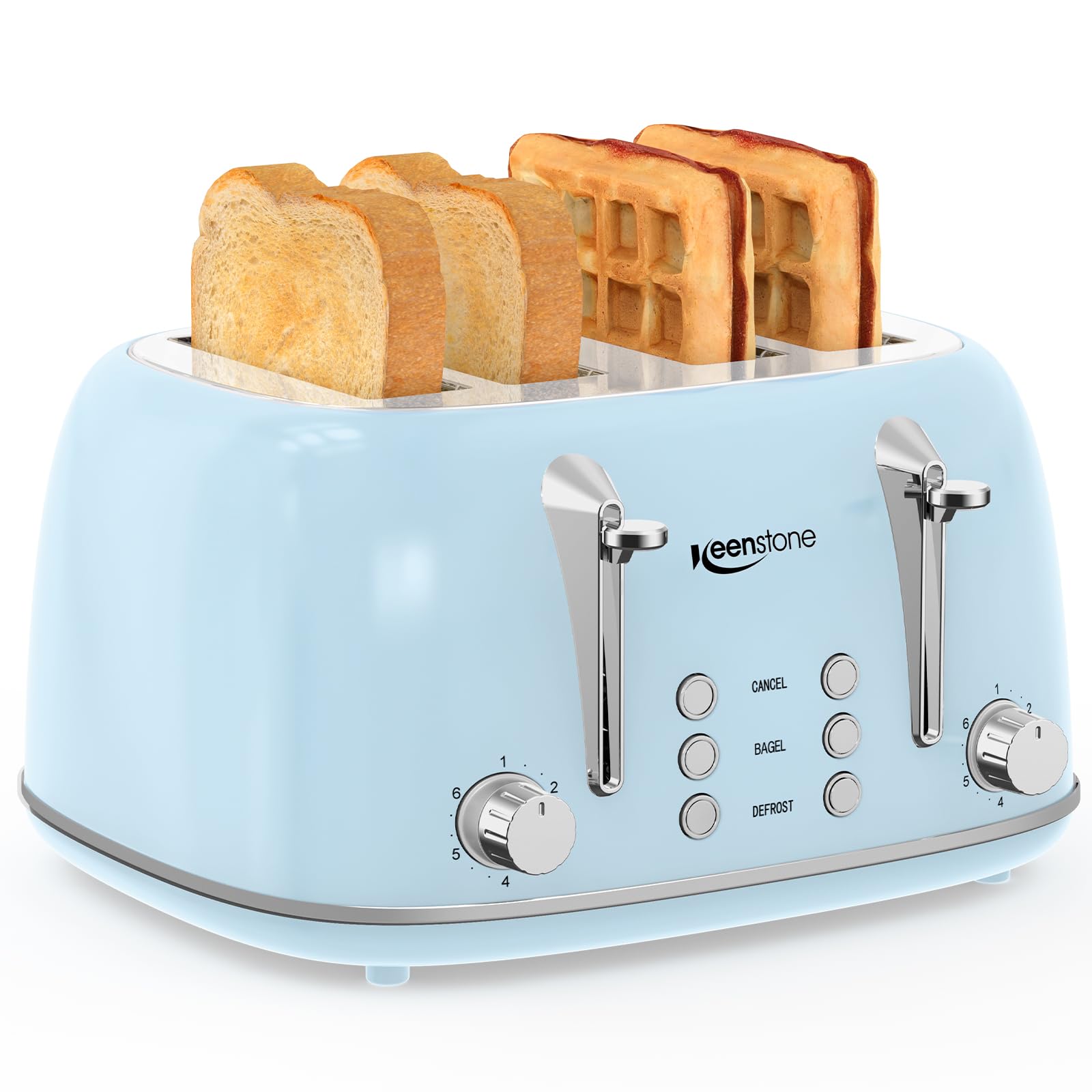 Tostadora de 2 rebanadas Keenstone de acero inoxidable con 6 ajustes de tostado, función de bagel, cancelar, descongelar, tostadora retro de 2 rebanadas con ranura extra ancha, bandeja de migas
