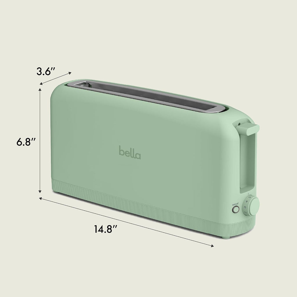 bella Tostadora delgada de 2 rebanadas, utensilios de cocina Fits-anywhere™, control de tostado de 6 ajustes con botones de recalentamiento y cancelación, se adapta a pan de masa madre, ranura de 10