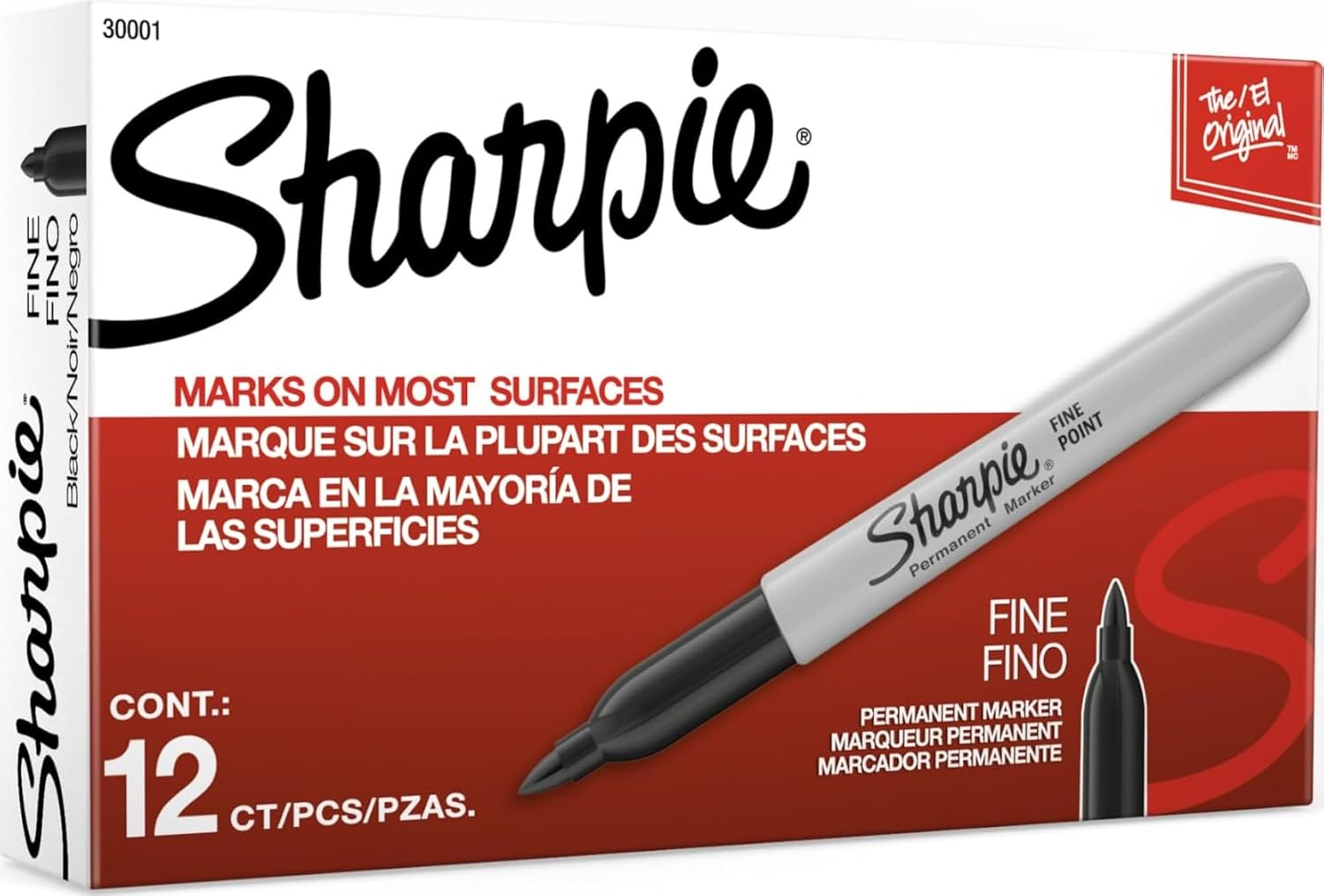 Sharpie Set de marcadores permanentes de secado rápido y resistentes a la decoloración de punta fina para madera, plástico, papel, metal y más, para dibujo, colorear y carteles, color negro, 12