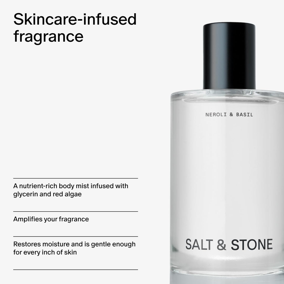 Salt & Stone Neblina Corporal, Aroma de Sándalo y Vetiver, Spray para Cabello y Cuerpo Infundido con Cuidado de la Piel para Mujeres y Hombres, Fragancia Hidratante con Glicerina y Algas Rojas, Vegano | Spray corporal perfumado cálido y amaderado, fraganc