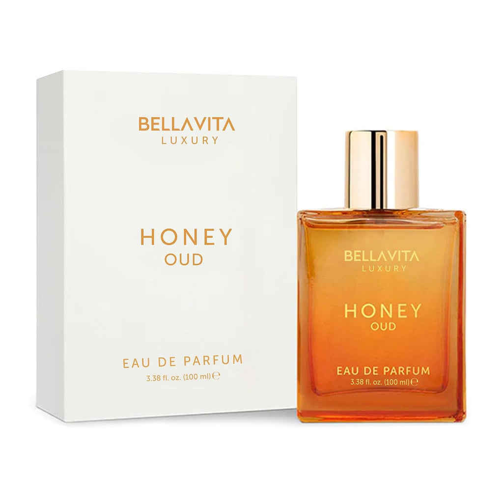 BellaVita Luxury Honey Oud Eau de Parfum (3.4 onzas líquidas) | Pachulí, vainilla, bergamota, floral y picante + fabricado con aceites esenciales limpios y veganos + libre de crueldad animal | | Perfume unisex con perfume Honey Oud de larga duración, perf