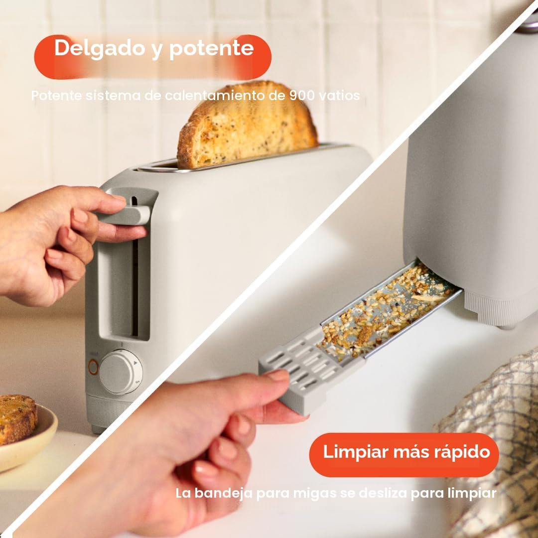 bella Tostadora delgada de 2 rebanadas, utensilios de cocina Fits-anywhere™, control de tostado de 6 ajustes con botones de recalentamiento y cancelación, se adapta a pan de masa madre, ranura de 10