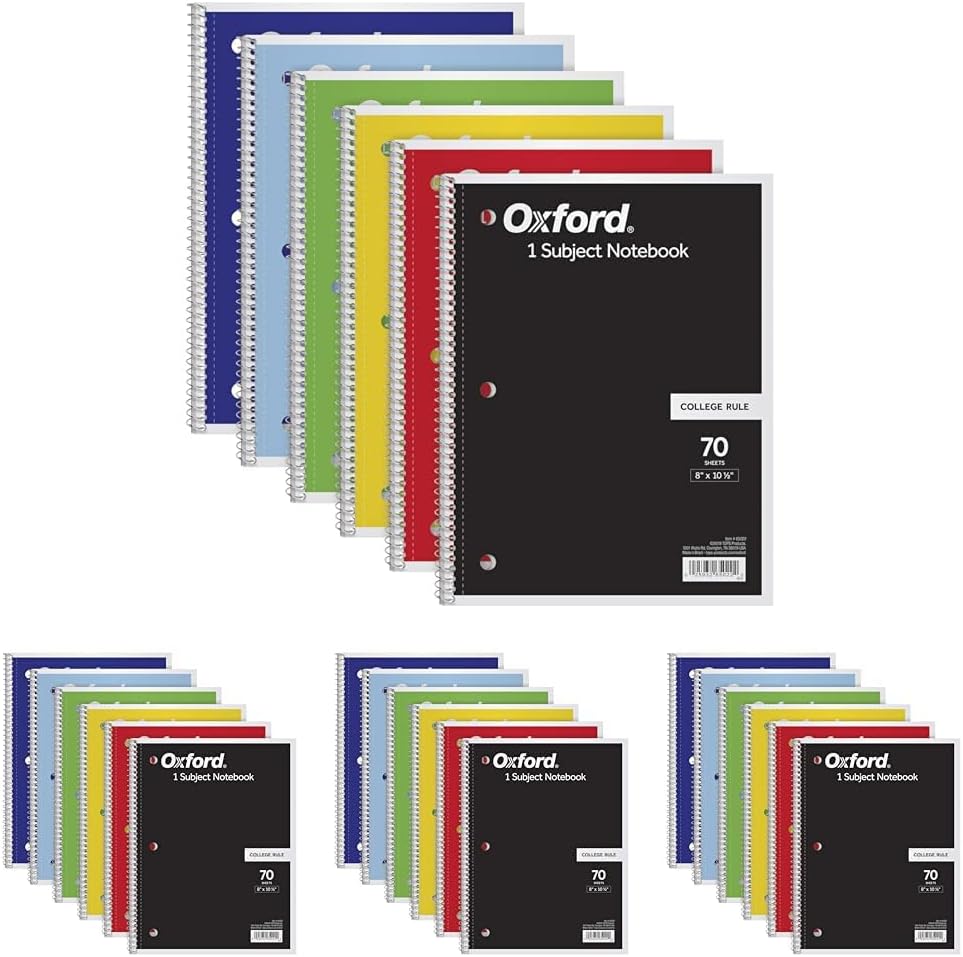 TOPS Cuaderno con espiral, College Rule, 10.5 x 8 pulgadas, 70 hojas por cuaderno, paquete de 6 (65007)