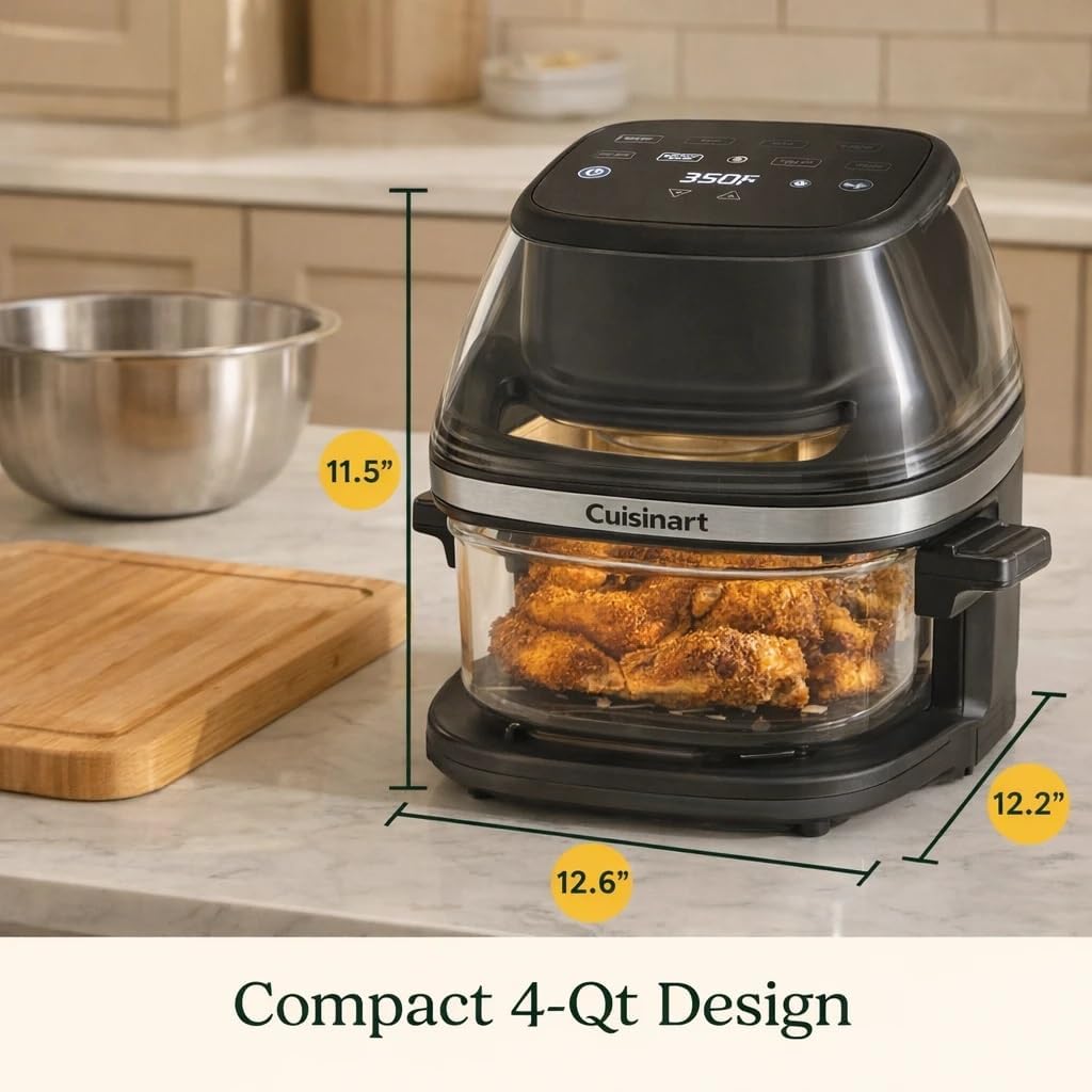 Cuisinart Air Fryer, Glass Basket & ClearView Window, 5 Functions, 4 Qt | Basket style air fryer with crisper plate, 5 cooking functions & 2 custom presets, 4qt air fryer heats to 450°F, AFC-4