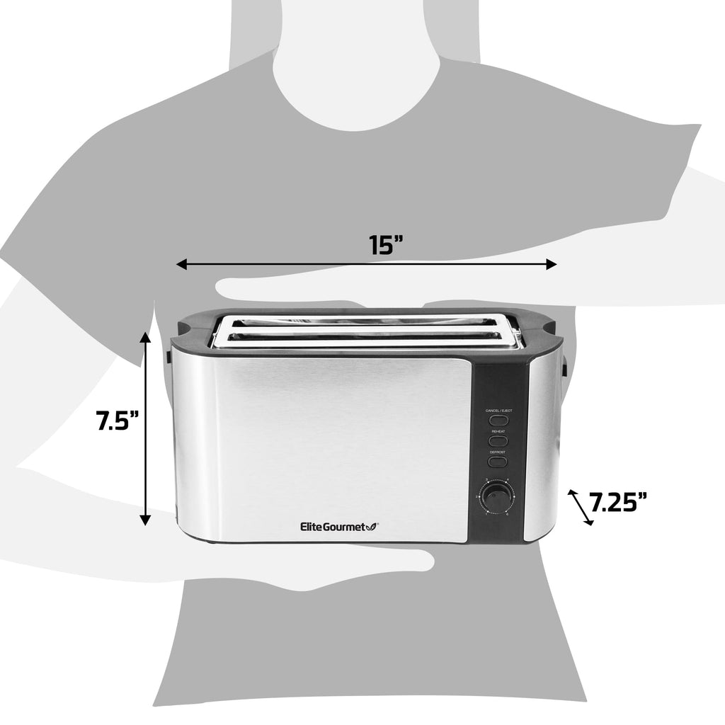 Elite Gourmet ECT1027B - Tostadora Cool Touch con 6 ajustes de temperatura y ranuras extra anchas de 1.25 pulgadas para bagels, gofres, panes especiales, hojaldre, aperitivos, certificado ETL, 2 | 6 niveles de dorado, se adapta a bagels y pan grueso, func