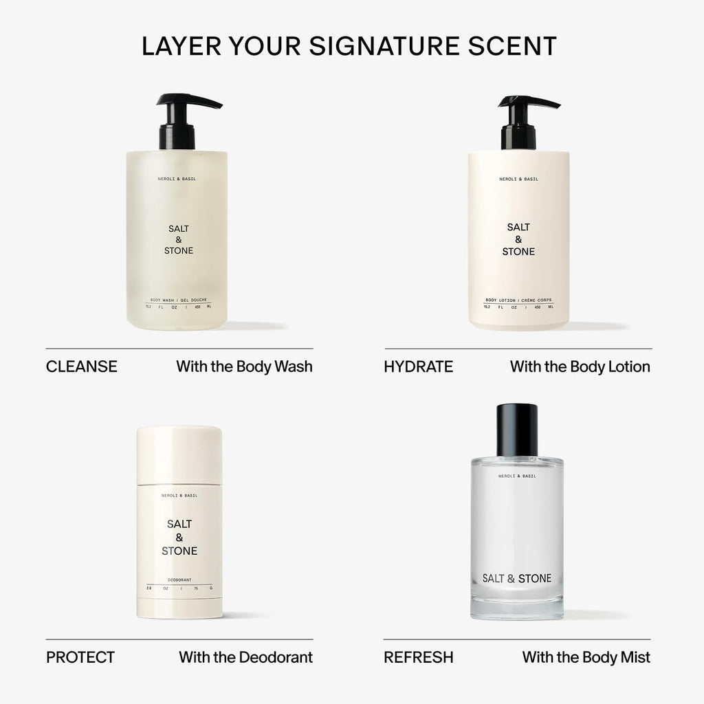 Salt & Stone Neblina Corporal, Aroma de Sándalo y Vetiver, Spray para Cabello y Cuerpo Infundido con Cuidado de la Piel para Mujeres y Hombres, Fragancia Hidratante con Glicerina y Algas Rojas, Vegano | Spray corporal perfumado cálido y amaderado, fraganc