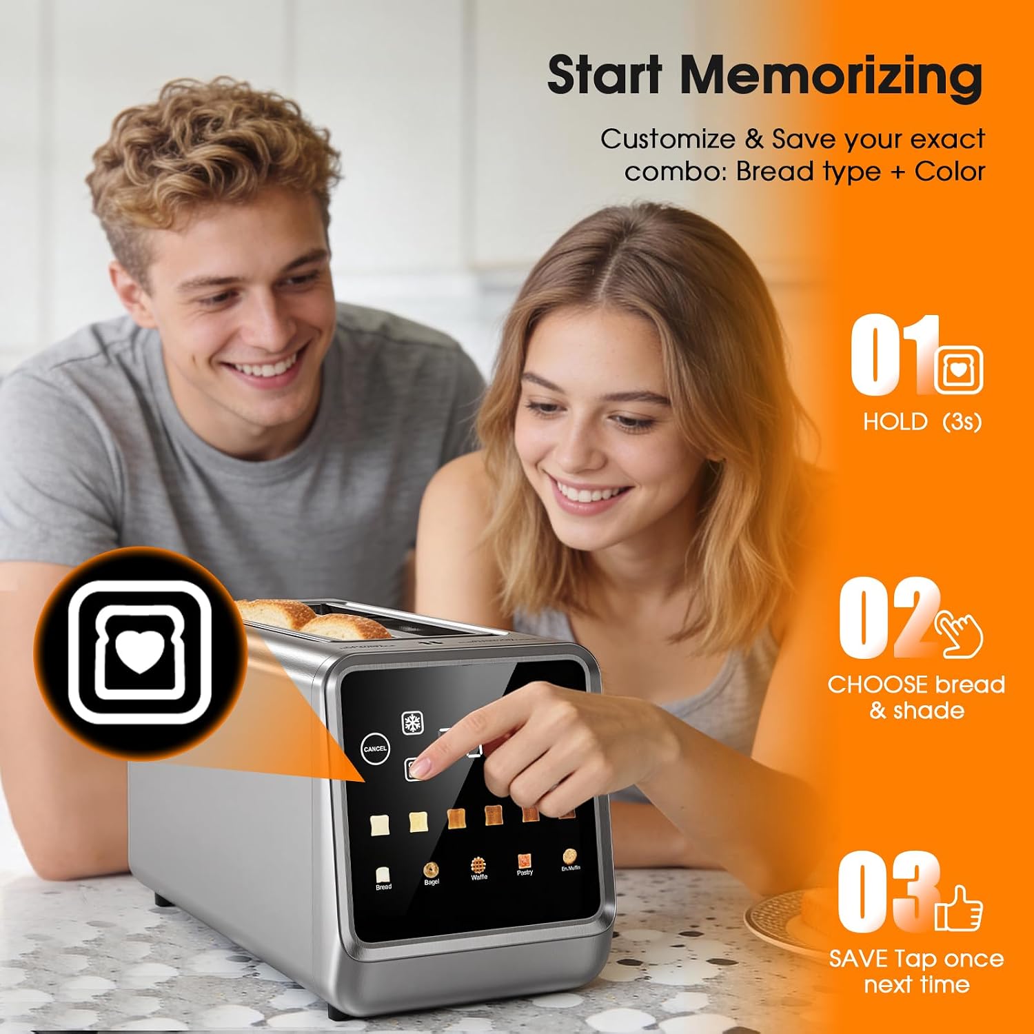 Long Slot Toaster 4 Slice with Touchscreen, 2-Slot Extra Wide 1.5 Inch | Stainless Steel, 1400W, 2-Slot Smart Appliance, Single Mode, BreadID Tech, Digital Timer, For Bagel Waffle