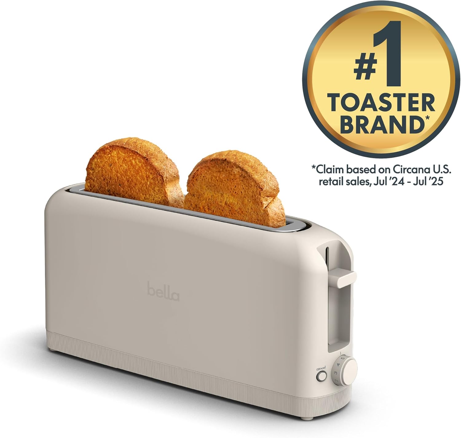 bella Tostadora delgada de 2 rebanadas, utensilios de cocina Fits-anywhere™, control de tostado de 6 ajustes con botones de recalentamiento y cancelación, se adapta a pan de masa madre, ranura de 10