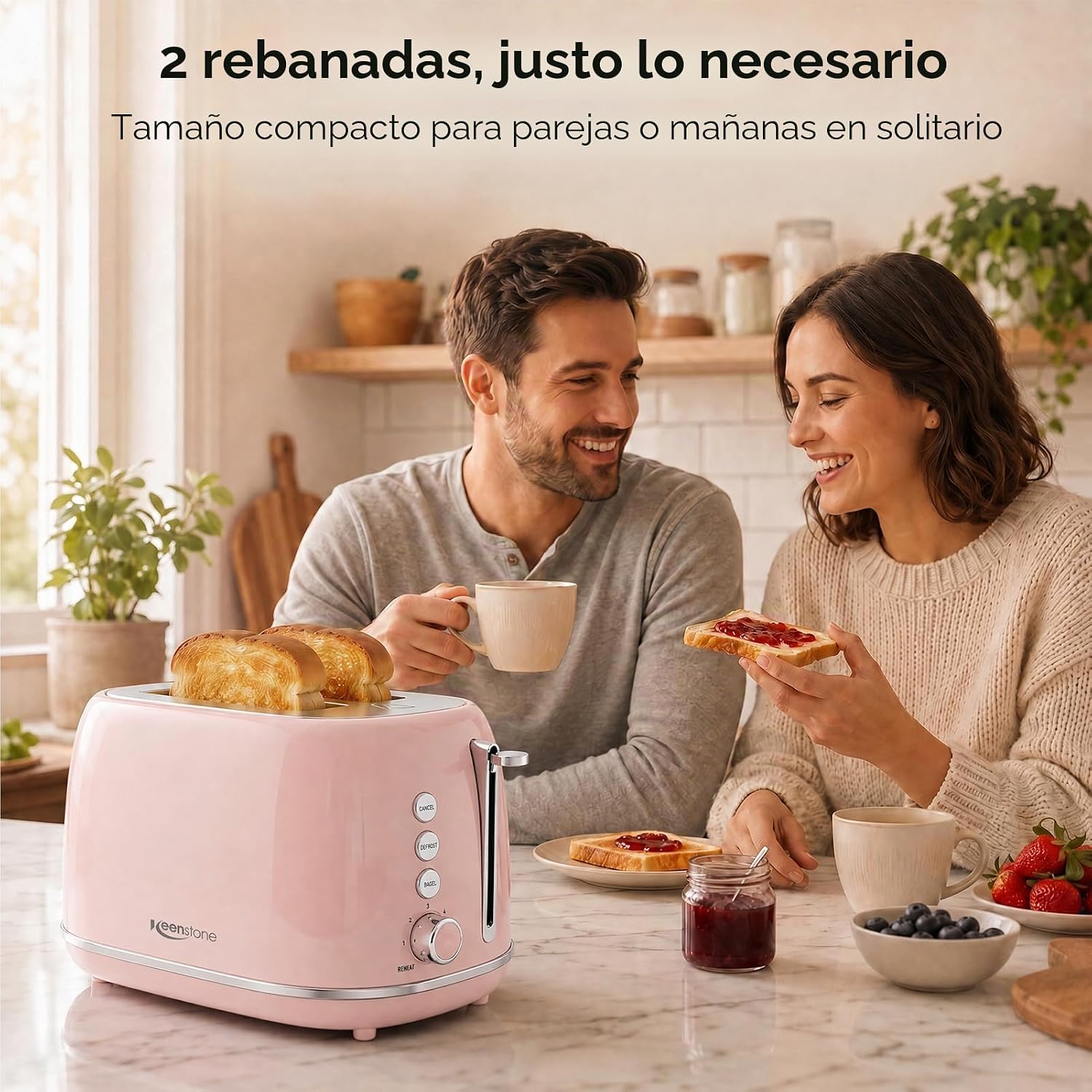 Tostadora de 2 rebanadas Keenstone de acero inoxidable con 6 ajustes de tostado, función de bagel, cancelar, descongelar, tostadora retro de 2 rebanadas con ranura extra ancha, bandeja de migas