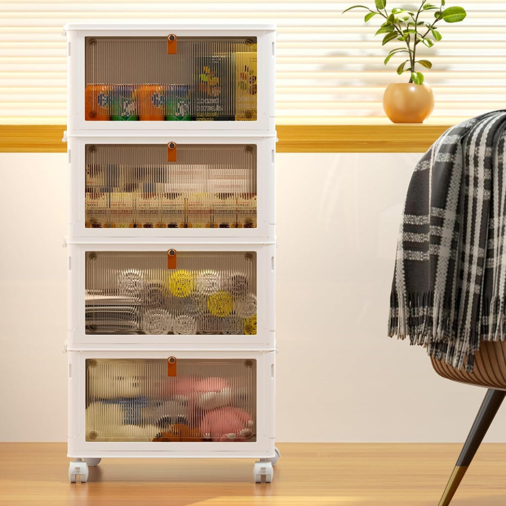 YFXCVSL Cajas de Almacenamiento de Plástico de 4 Niveles con Tapa 23QT, Contenedores de Almacenamiento Apilables con Ruedas, Cajas de Almacenamiento Plegables, Cajas de Almacenamiento Colapsables | Plastic Storage Bins with Wheels, Folding Storage Boxes,