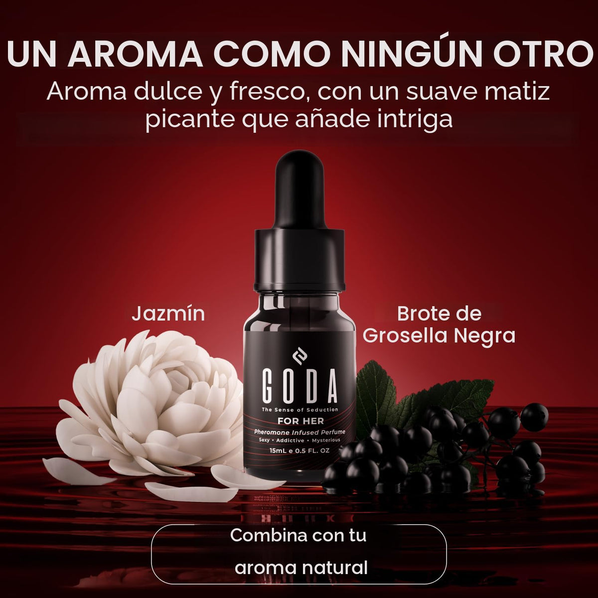 GODA Perfume de feromonas para mujer – The Original – Fragancias de larga duración con jazmín y rosa, vegano y libre de crueldad – 0.5 fl oz/0.50 fl. oz