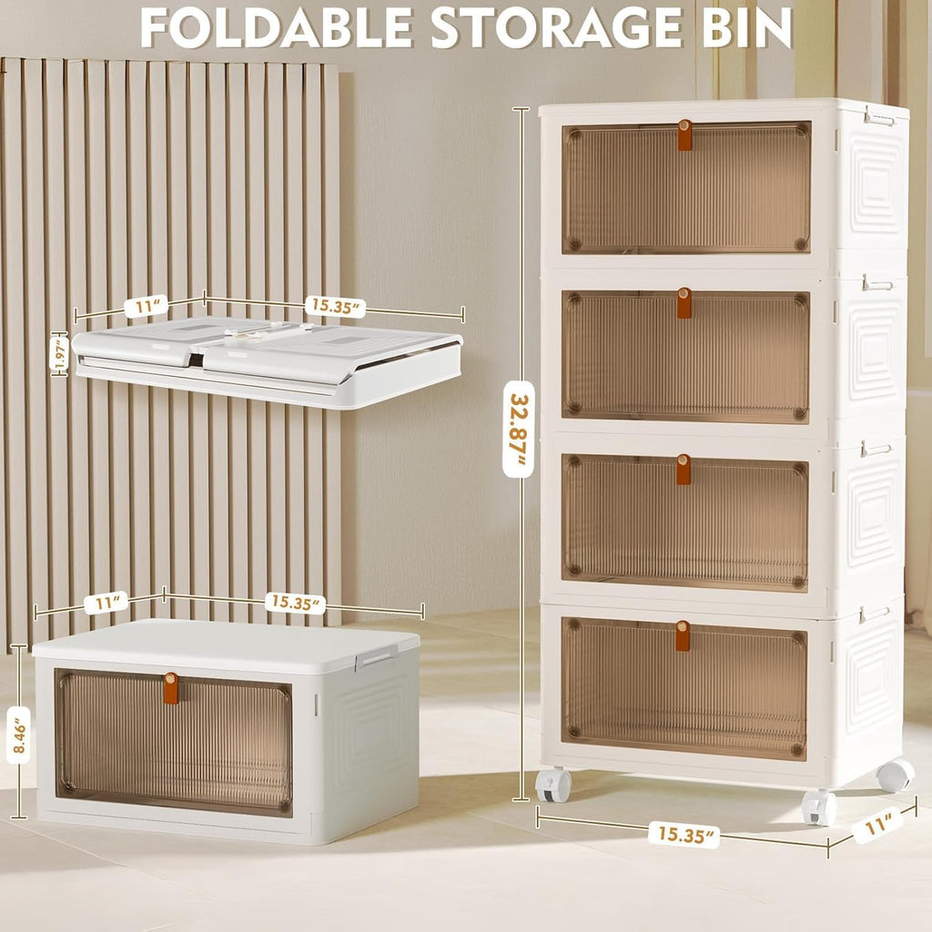YFXCVSL Cajas de Almacenamiento de Plástico de 4 Niveles con Tapa 23QT, Contenedores de Almacenamiento Apilables con Ruedas, Cajas de Almacenamiento Plegables, Cajas de Almacenamiento Colapsables | Plastic Storage Bins with Wheels, Folding Storage Boxes,