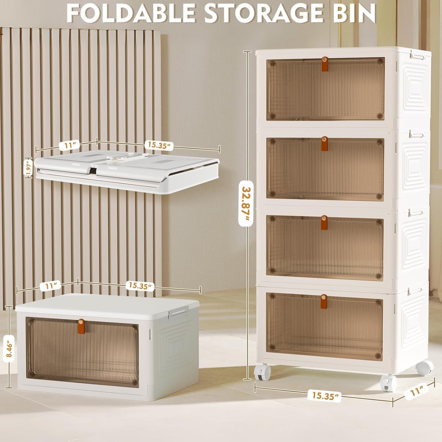 YFXCVSL Cajas de Almacenamiento de Plástico de 4 Niveles con Tapa 23QT, Contenedores de Almacenamiento Apilables con Ruedas, Cajas de Almacenamiento Plegables, Cajas de Almacenamiento Colapsables | Plastic Storage Bins with Wheels, Folding Storage Boxes,