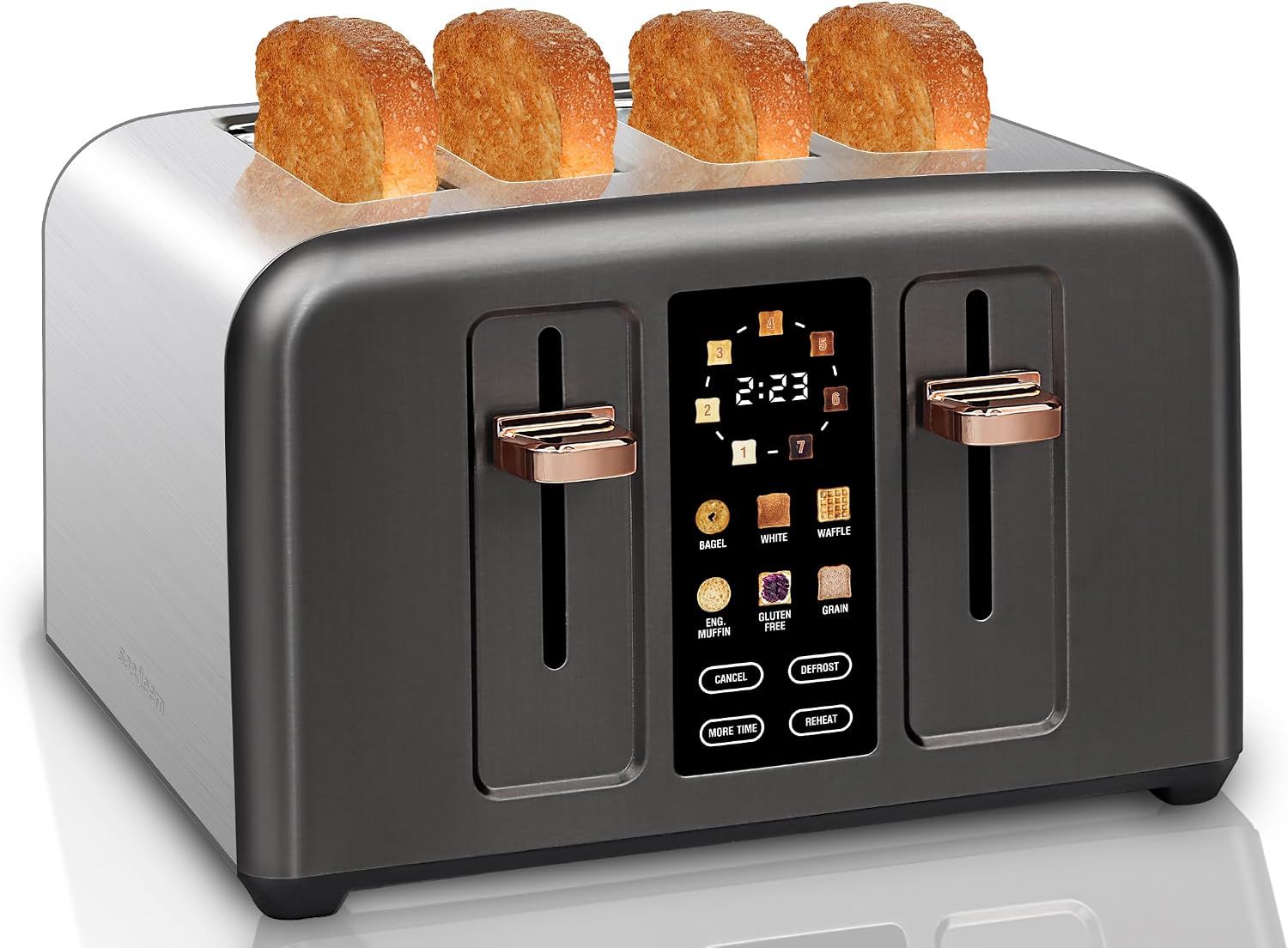 SEEDEEM Tostadora de 4 Rebanadas, Tostadora de Acero Inoxidable y Control Táctil, Pantalla LCD, 6 Tipos de Pan, 7 Configuraciones de Tostado, Ranuras de 1.5'' de Ancho, Cancelar/Descongelar/Recalentar | Toaster 4 Slice, 6 Bread Type, 7 Shade Settings, 1.5