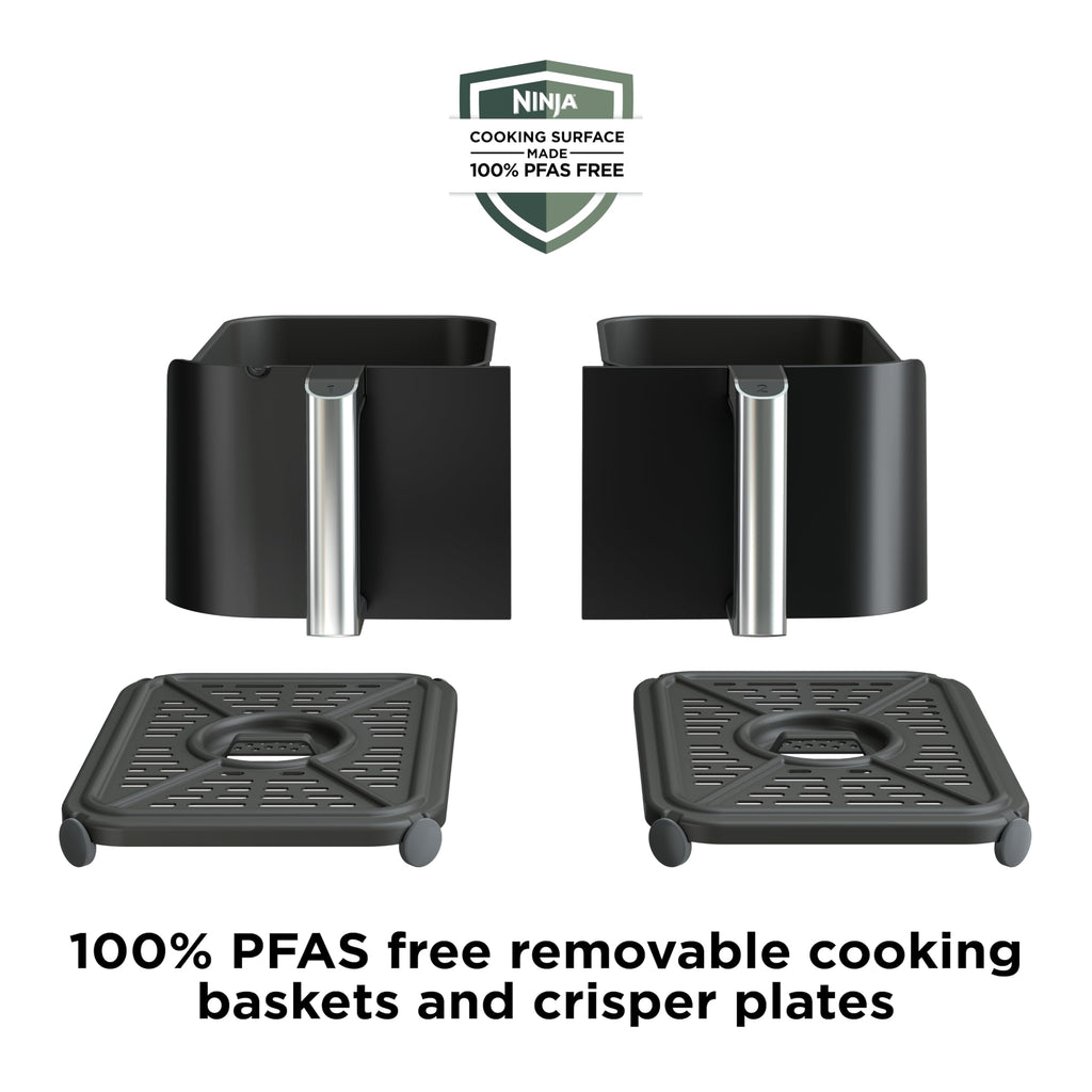 Ninja DZ201 Foodi 8 Quart 6-in-1 DualZone 2-Basket Air Fryer with 2 Independent Frying Baskets, Match Cook & Smart Finish to Roast, Broil, Dehydrate & More for Quick, Easy Meals, Grey | Air fry, roast, broil, bake, reheat, dehydrate, 2 independent baskets