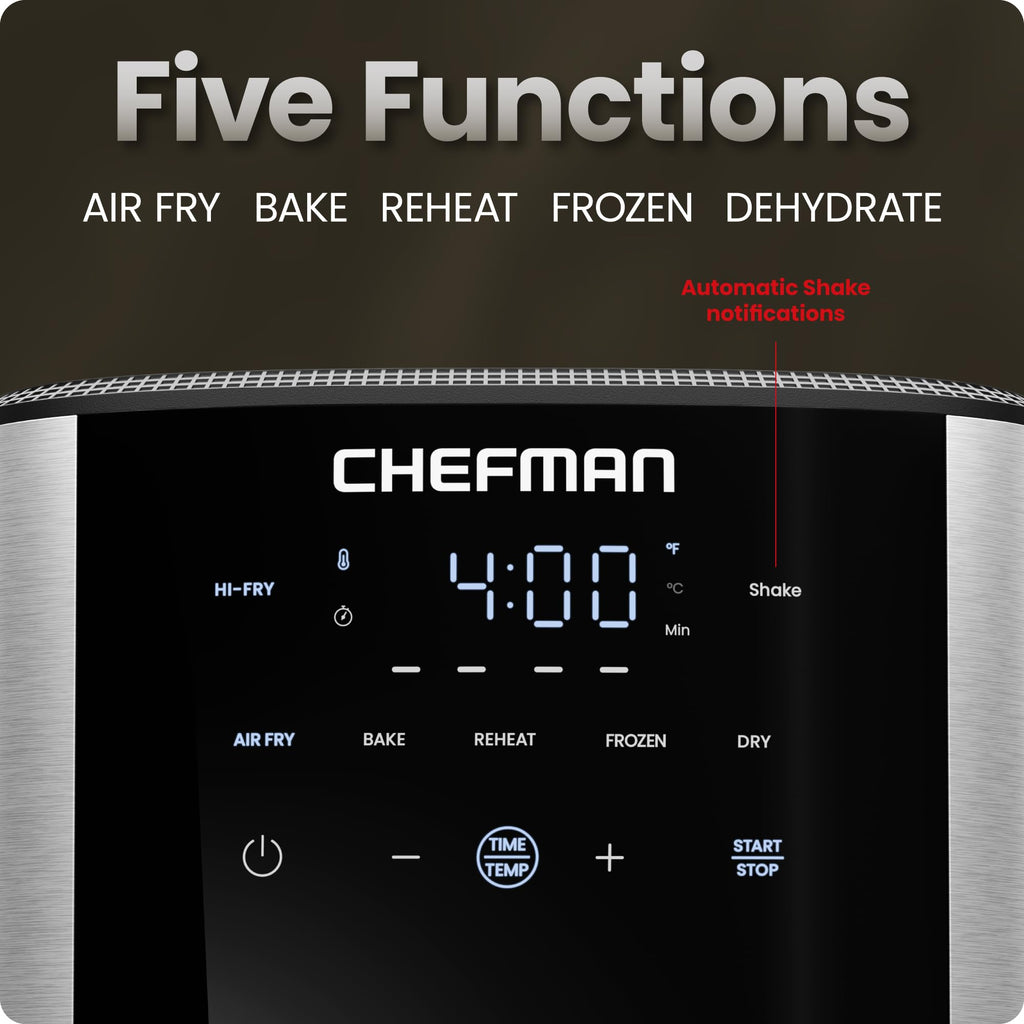 Chefman Air Fryer 8 Qt | TurboFry® 4-in-1 with 450°F Hi-Fry Option for Crispier Results | Bake, Dehydrate, Frozen | XL Nonstick Dishwasher-Safe Basket | Stainless Steel