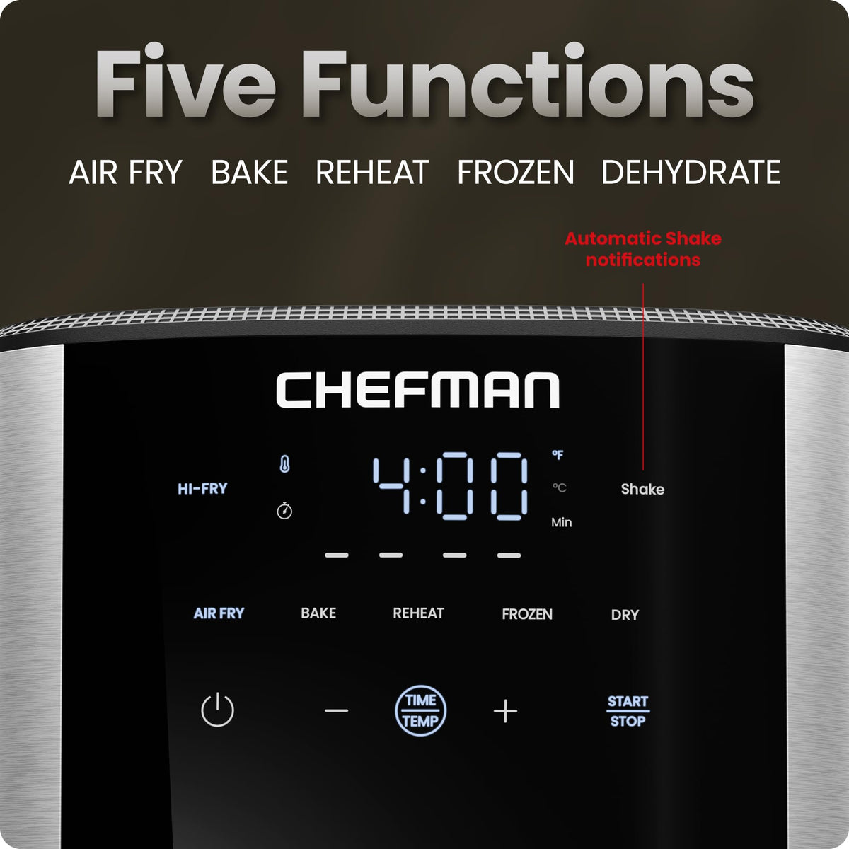 Chefman Air Fryer 8 Qt | TurboFry® 4-in-1 with 450°F Hi-Fry Option for Crispier Results | Bake, Dehydrate, Frozen | XL Nonstick Dishwasher-Safe Basket | Stainless Steel