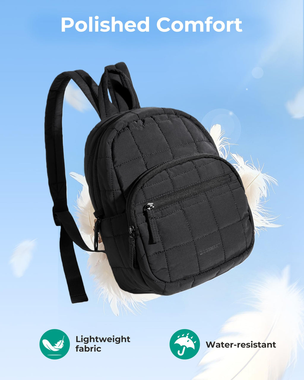 BAGSMART - Mochila de viaje para mujer, mochila universitaria para laptop de 15.6 pulgadas, color negro | Fits 15.6" Laptop, Personal Carry-on Size with Trolley Sleeve, Quilted Style for College Nurse Teacher, Water-Resistant