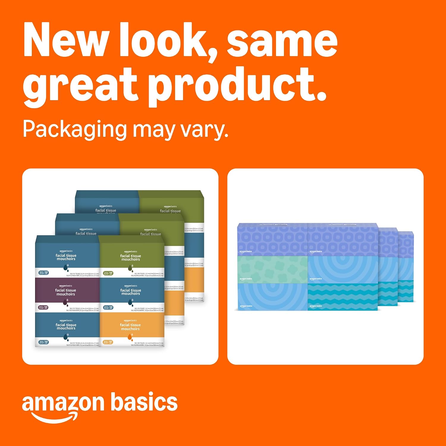 Amazon Basics Pañuelos faciales, 2 capas, 160 pañuelos por caja, 4 cajas (640 en total) (anteriormente Solimo)