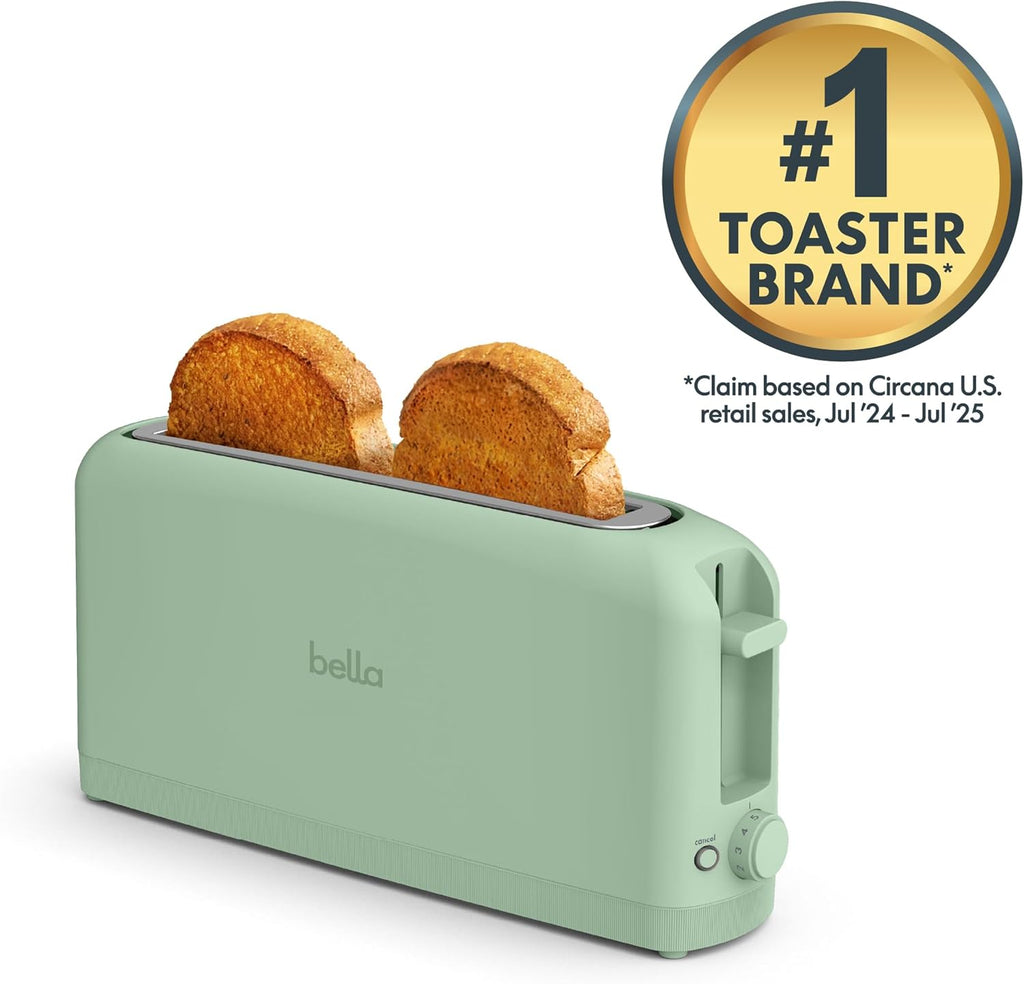 bella Tostadora delgada de 2 rebanadas, utensilios de cocina Fits-anywhere™, control de tostado de 6 ajustes con botones de recalentamiento y cancelación, se adapta a pan de masa madre, ranura de 10