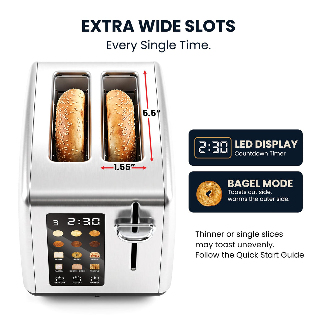 Elite Gourmet | Extra-Wide Slots Fit Bagels, Sourdough & Texas Toast, 6 Browning Settings, Reheat, Defrost & Cancel, Built-In Warming Rack