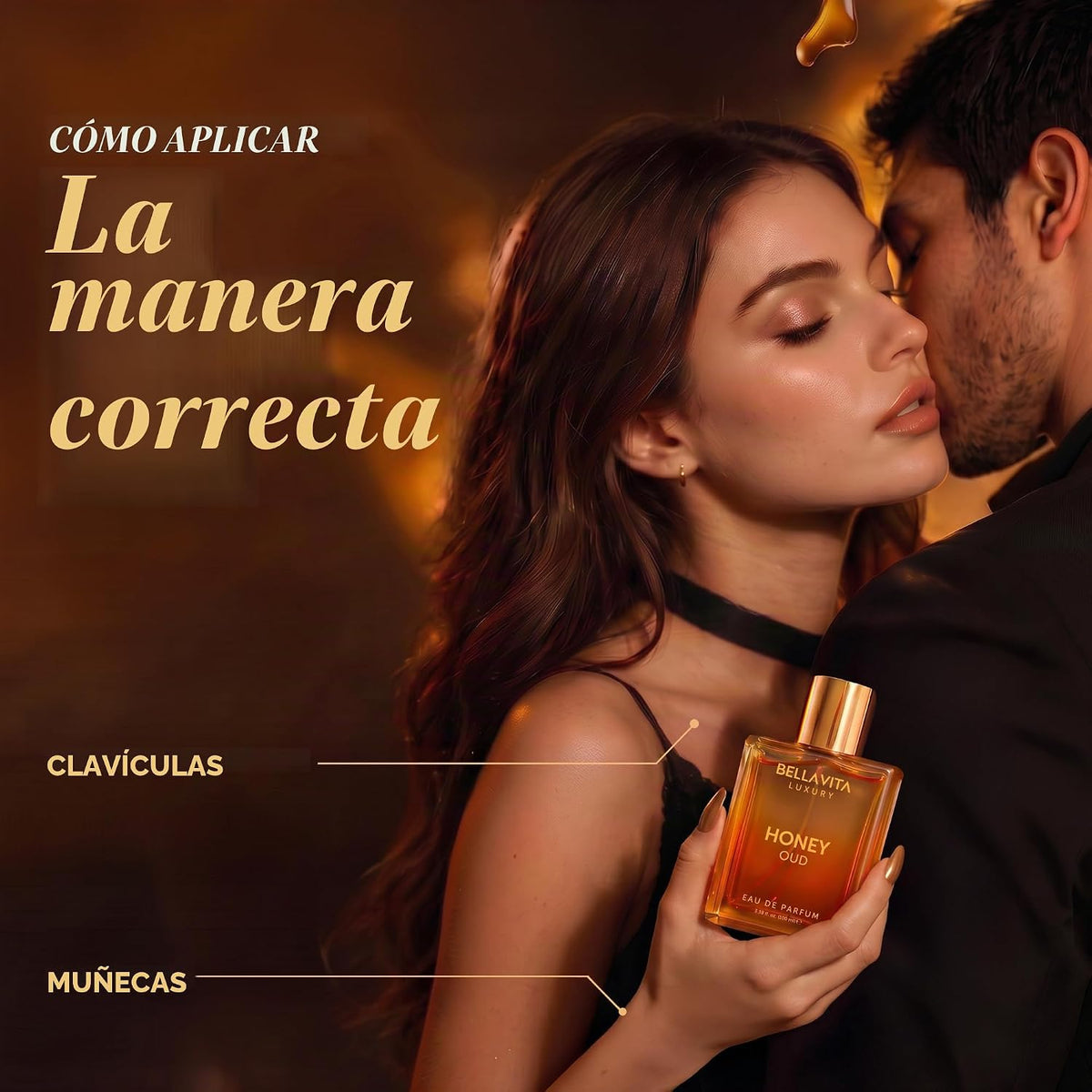 BellaVita Luxury Honey Oud Eau de Parfum (3.4 onzas líquidas) | Pachulí, vainilla, bergamota, floral y picante + fabricado con aceites esenciales limpios y veganos + libre de crueldad animal | | Perfume unisex con perfume Honey Oud de larga duración, perf