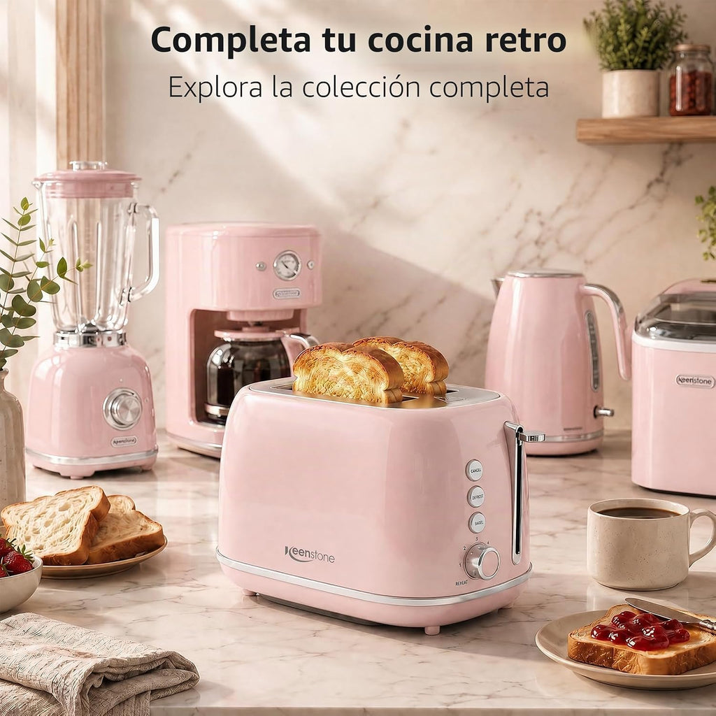 Tostadora de 2 rebanadas Keenstone de acero inoxidable con 6 ajustes de tostado, función de bagel, cancelar, descongelar, tostadora retro de 2 rebanadas con ranura extra ancha, bandeja de migas