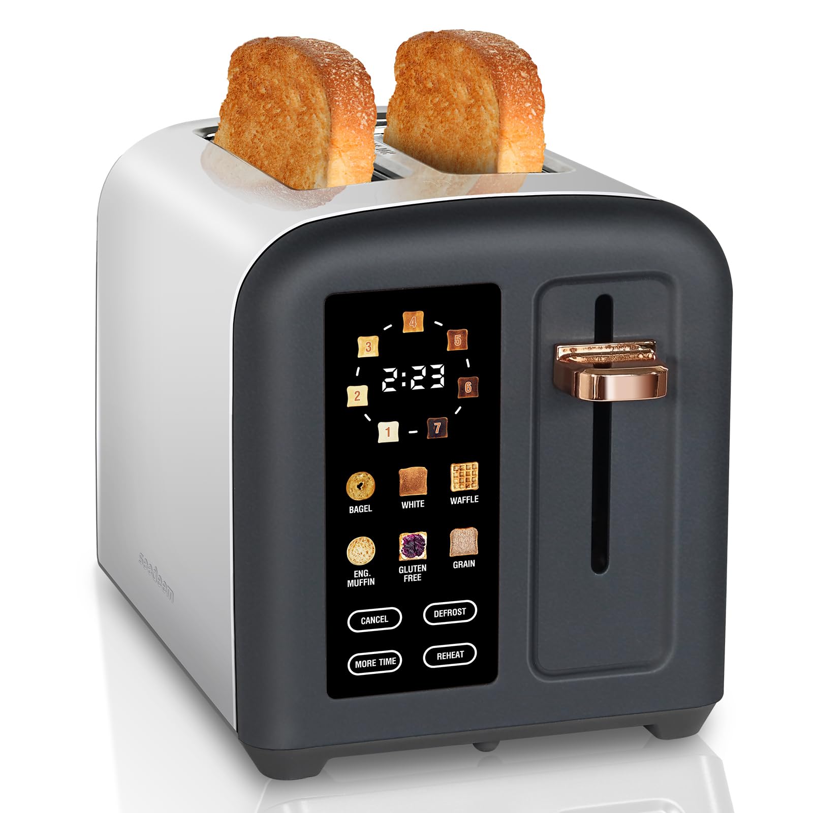 SEEDEEM Tostadora de 4 Rebanadas, Tostadora de Acero Inoxidable y Control Táctil, Pantalla LCD, 6 Tipos de Pan, 7 Configuraciones de Tostado, Ranuras de 1.5'' de Ancho, Cancelar/Descongelar/Recalentar | Toaster 4 Slice, 6 Bread Type, 7 Shade Settings, 1.5