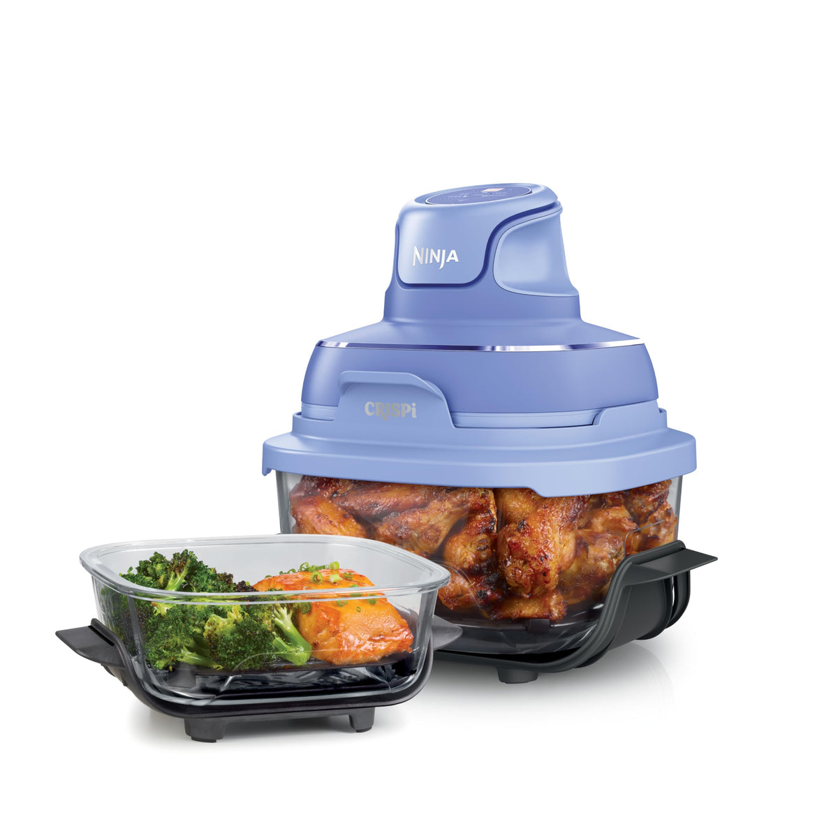 Ninja Crispi Glass Air Fryer, 4-in-1, Stone, FN101ST | Max crisp, bake, air fry, recrisp, 450F max, 4 Qt and 6 Cup containers, PFAS-free glass