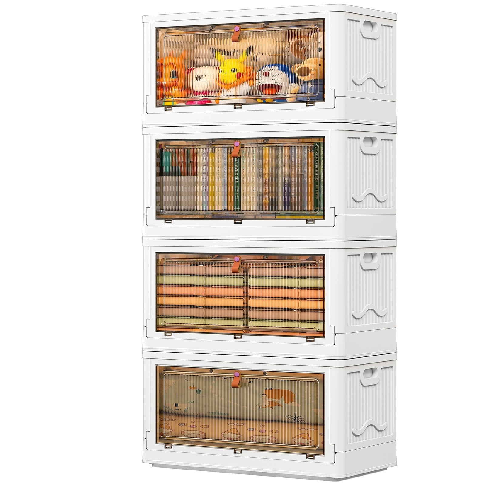 YFXCVSL Cajas de Almacenamiento de Plástico de 4 Niveles con Tapa 23QT, Contenedores de Almacenamiento Apilables con Ruedas, Cajas de Almacenamiento Plegables, Cajas de Almacenamiento Colapsables | Plastic Storage Bins with Wheels, Folding Storage Boxes,