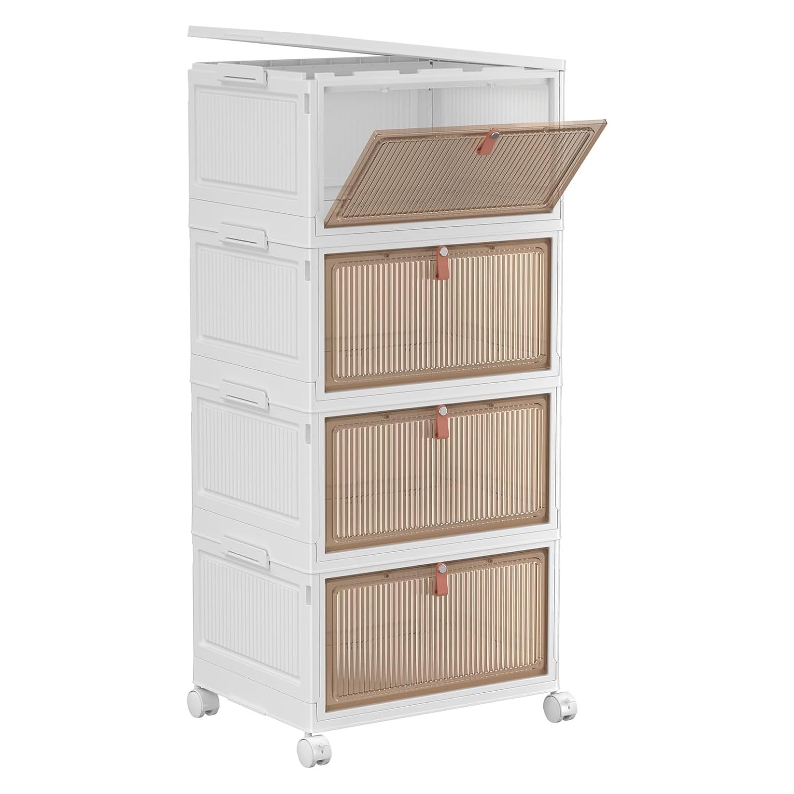 YFXCVSL Cajas de Almacenamiento de Plástico de 4 Niveles con Tapa 23QT, Contenedores de Almacenamiento Apilables con Ruedas, Cajas de Almacenamiento Plegables, Cajas de Almacenamiento Colapsables | Plastic Storage Bins with Wheels, Folding Storage Boxes,