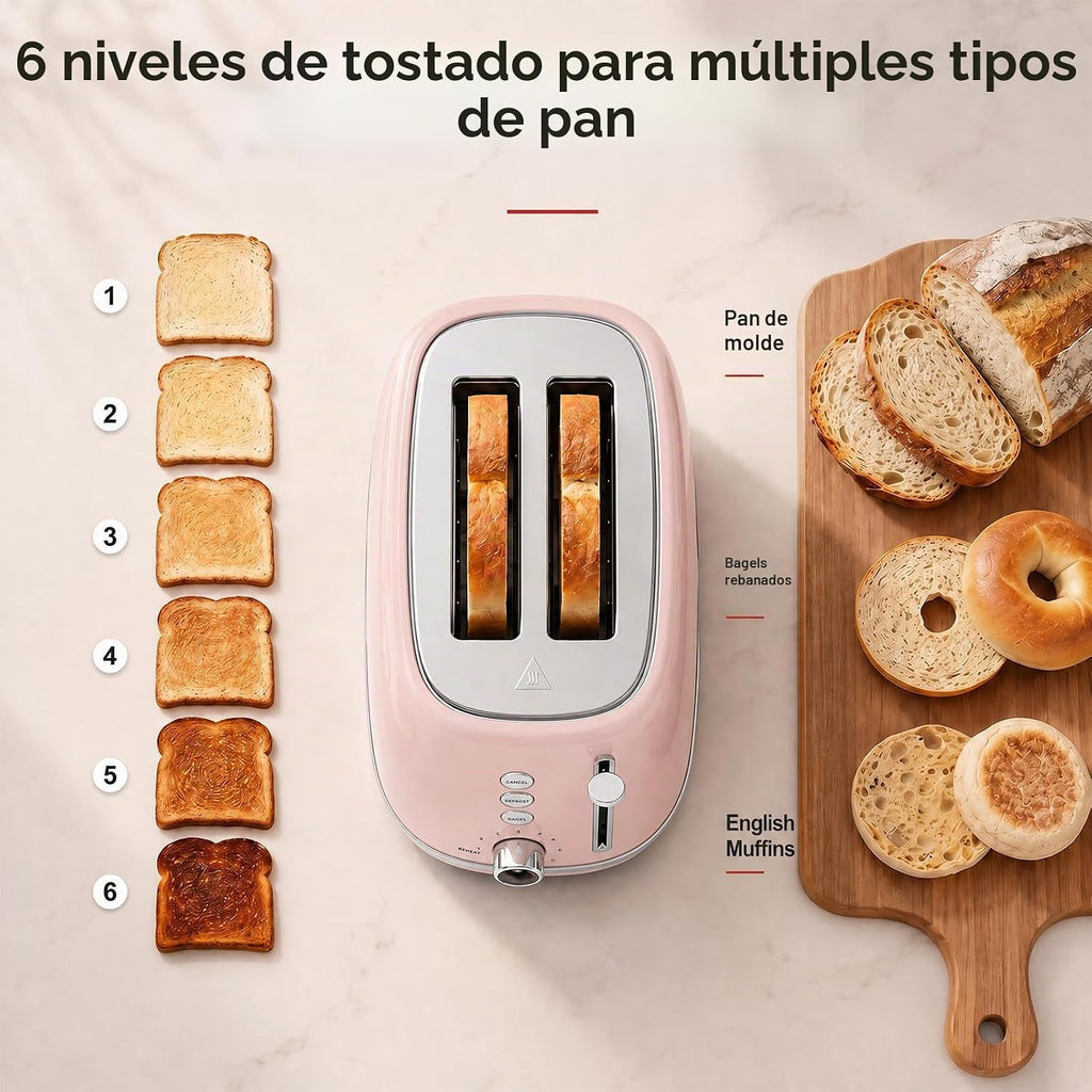 Tostadora de 2 rebanadas Keenstone de acero inoxidable con 6 ajustes de tostado, función de bagel, cancelar, descongelar, tostadora retro de 2 rebanadas con ranura extra ancha, bandeja de migas