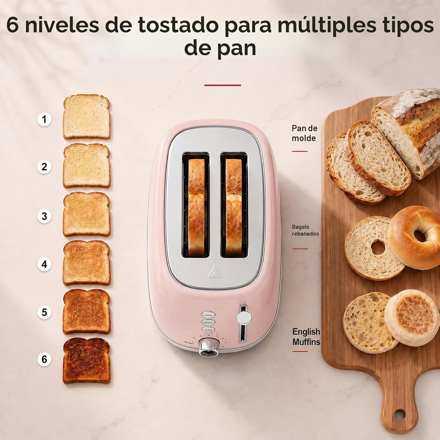 Tostadora de 2 rebanadas Keenstone de acero inoxidable con 6 ajustes de tostado, función de bagel, cancelar, descongelar, tostadora retro de 2 rebanadas con ranura extra ancha, bandeja de migas