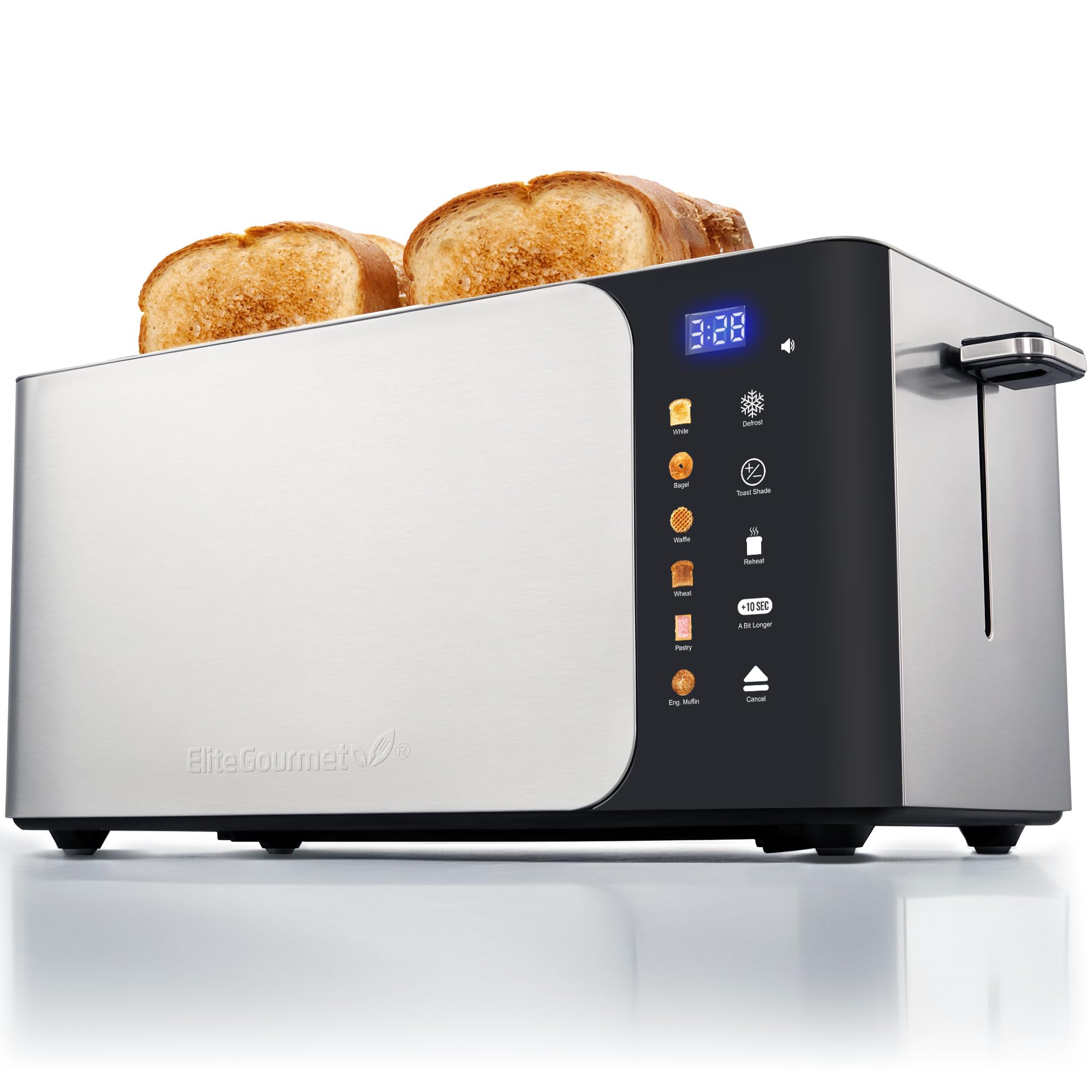 Elite Gourmet | Extra-Wide Slots Fit Bagels, Sourdough & Texas Toast, 6 Browning Settings, Reheat, Defrost & Cancel, Built-In Warming Rack